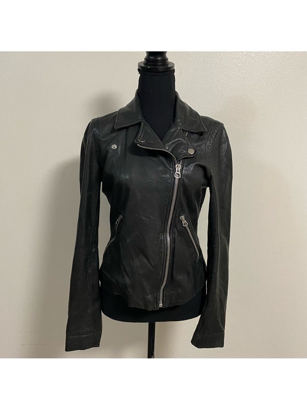 Madewell Jacket Women’s Size Small Black Washed Leather Motorcycle Jacket Moto